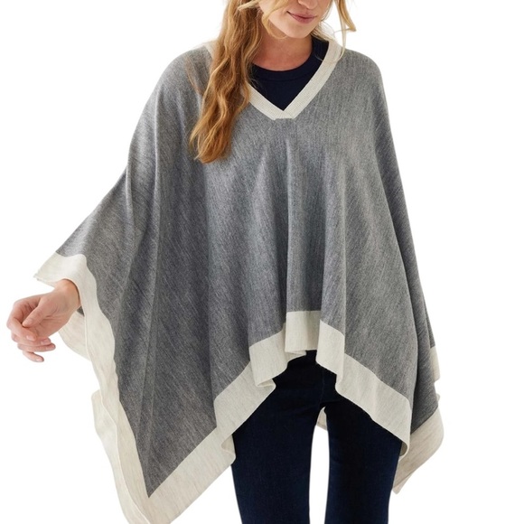 Mersea Knit Avalon Poncho in Fog/Sea One Size - Picture 1 of 15
